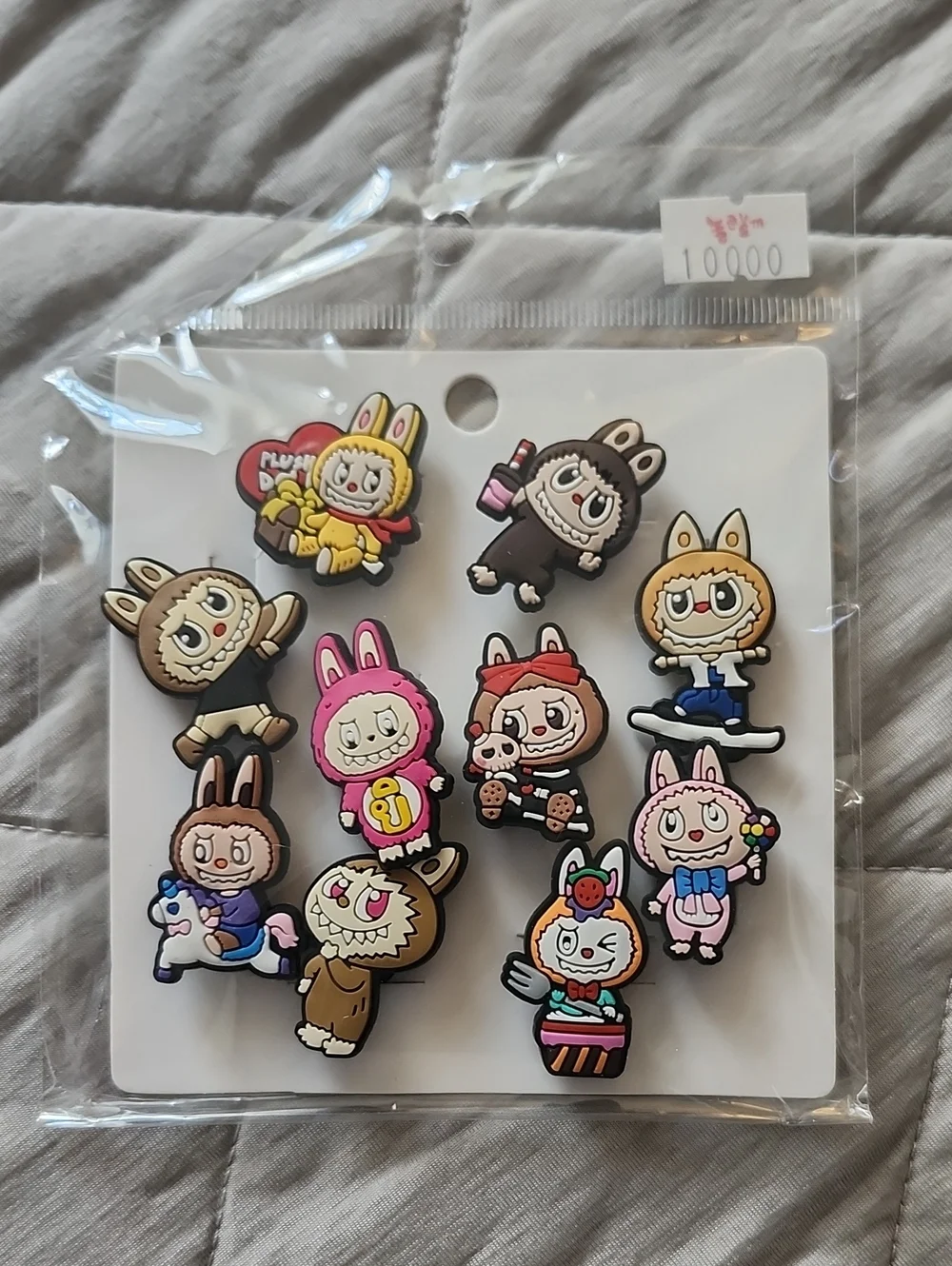 Labubu Jibbits Cute Cartoon Bunny Charm Set for Small Pets - Pink, Brown, White